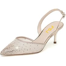 FSJ Women Crystal Studded Clear Pumps Sparkle Rhinestones Mid Low Heel Sandals Slingback D'orsay Pointed Toe Wedding Shoes Size 4-15 US