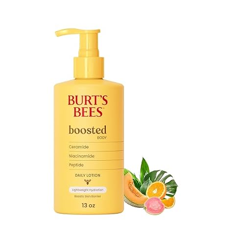 Burts Bees Boosted Body Lotion, With a Ceramide, Niacinamide and Peptide Complex, Lightweight Daily Lotion Helps Boost Skin Barrier, Tropical Scented, 13 oz. Bottle