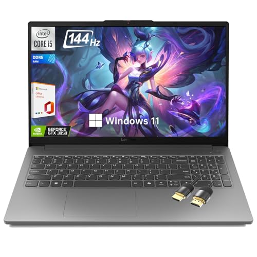 Lenovo LOQ Essential Gaming Laptop, 15.6 FHD 144Hz Display,Intel Core i5-12450HX, GeForce RTX 3050,16GB DDR5 RAM, 1TB SSD,AI Copilot, Wi-Fi 6, RJ-45, USB-C, HDMI,with Lifetime Office,Win 11 Home