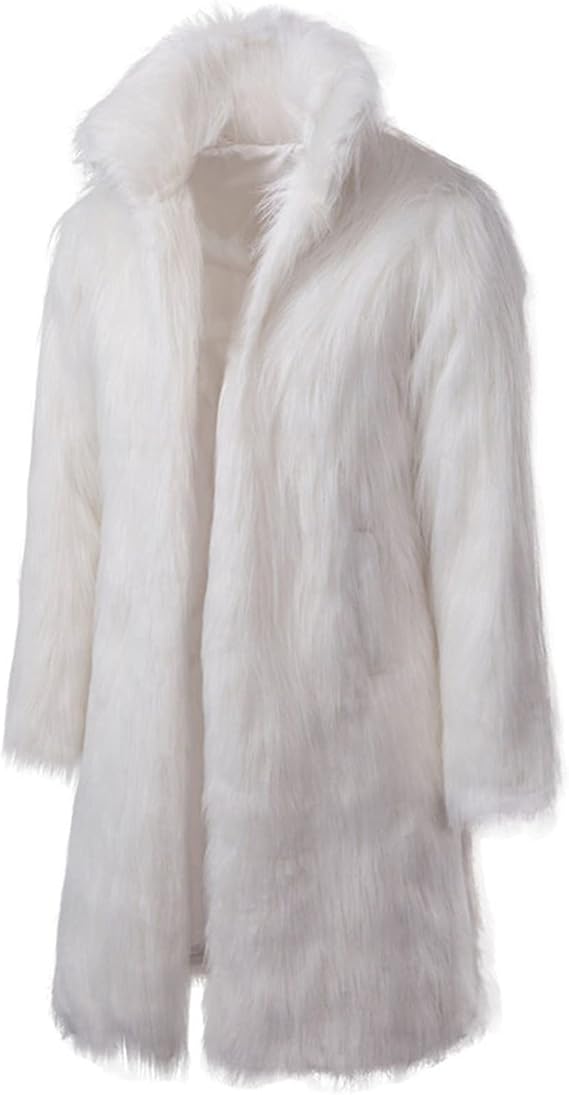 Men's Winter Faux Fur Coats Thicker Long Jackets Warm Overcoat Plain Open Front Furry Wool Outwear Cardigan 2025