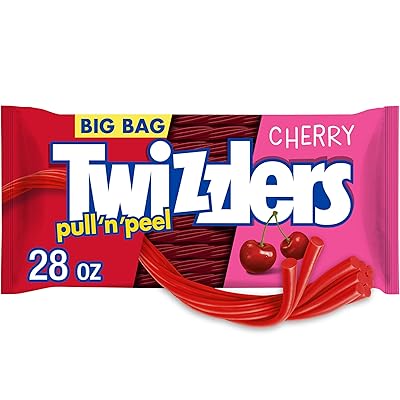 TWIZZLERS PULL N PEEL Cherry Flavored Licorice Style, Chewy Candy Big Bag, 28 oz
