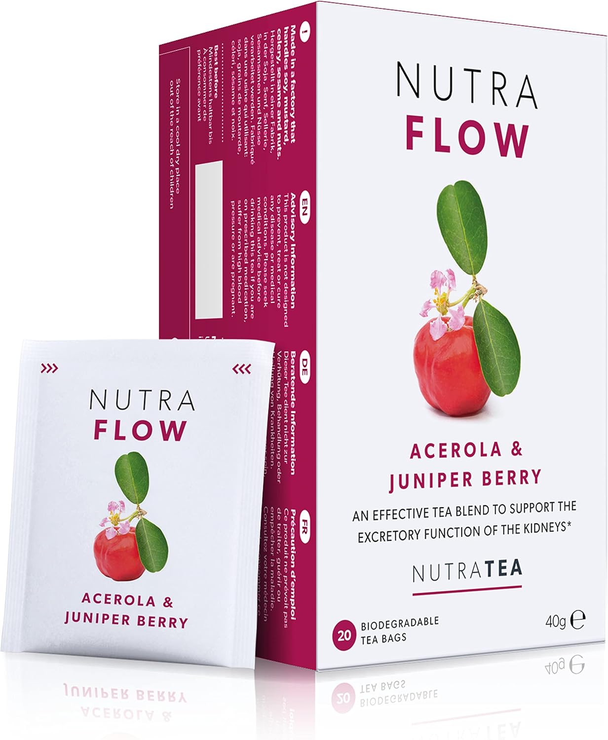 Nutra Tea NUTRAFLOW - UTI Tea & Urinary Infection Tea | Cystitis Teas, Eases Urinary Tract Discomfort. Includes Cranberry & Uva Ursi - 20 Individual Wrapped Bags - Herbal Infusion (1 Pack)