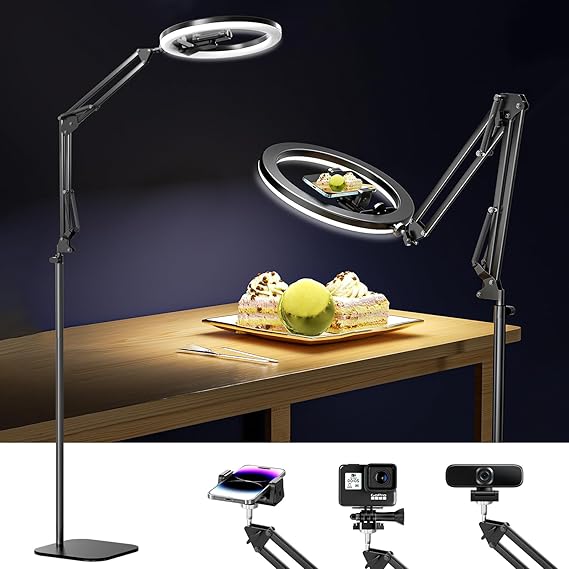 UBeesize 12 Ring Light Tripod for iPhone, 75 Tall Overhead Phone Mount for Video Recording, Live Streaming, TikTok, YouTube, Photography, Selfie Light with Stand and Camera Mount