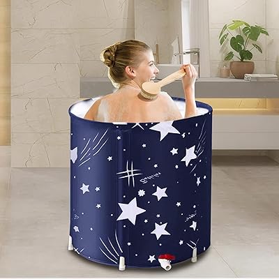 Portable Bathtub for Adults,Soaking Standing Bath Tub Separate Family Bathroom SPA Tub,Thickening with Thermal Foam to Keep Temperature Blue Sky