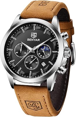 BENYAR AKNIGHT Mens Watches 45mm Big Face Waterproof Analog Quartz Chronograph Business Work Sport Casual Fashion Designer Dress Mens Wrist Watches with Calendar, Luminous Hand Watch for Men